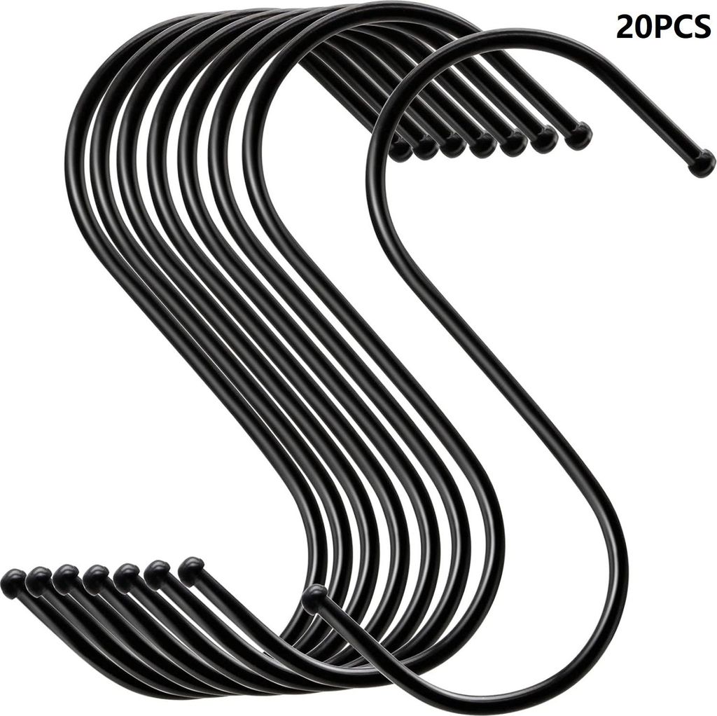 20 S-Haken, Multifunktions-Metallhaken für Küche, Bad, Schlafzimmer, Büro, Garten (schwarz)