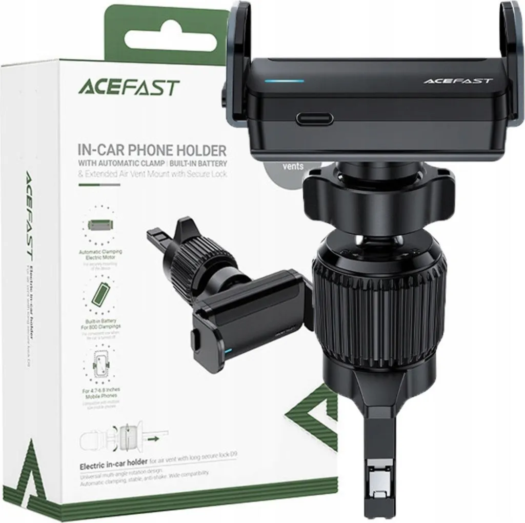 Acefast D9 Support Auto Automatique pour Grille d'Aération - Noir Mat
