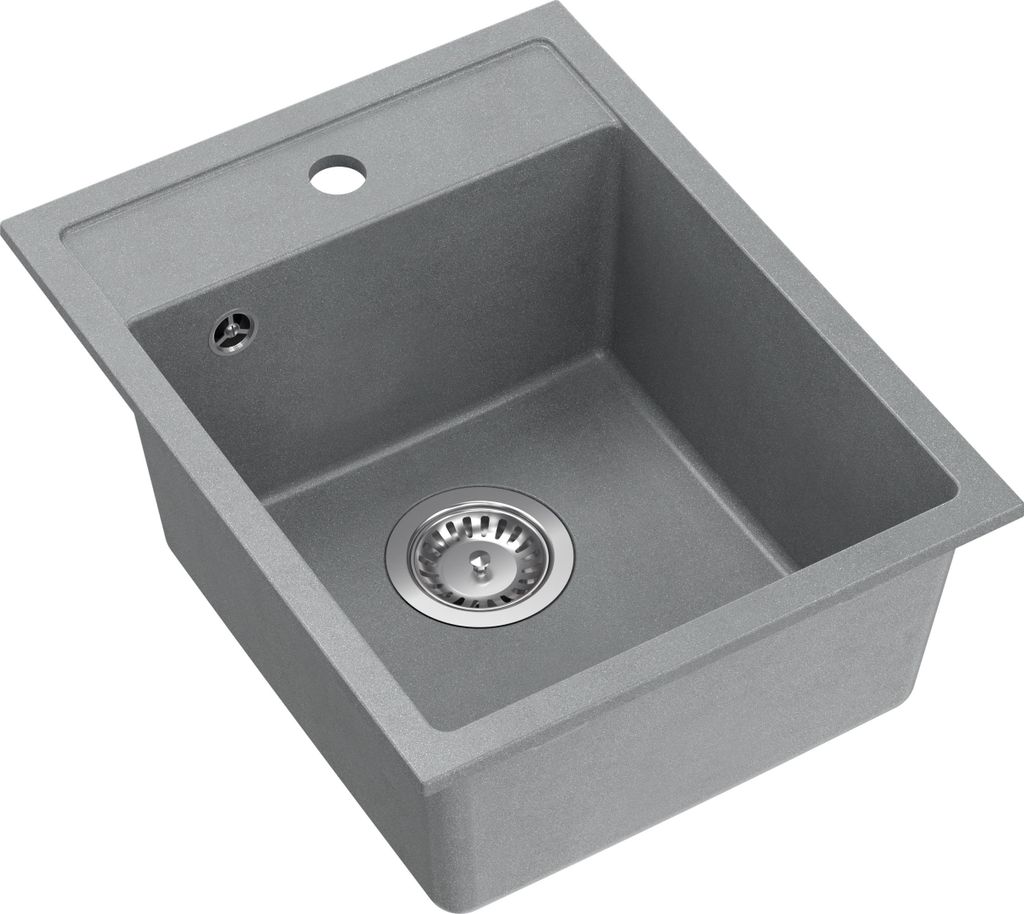 QUADRON Spülbecken 1-Becken Spüle | Größe: 50 x 39 x 20,5 cm | JOHNNY 90 | Küchenspüle Granitspüle aus GraniteQ mit Siphon | Grau & Stahl