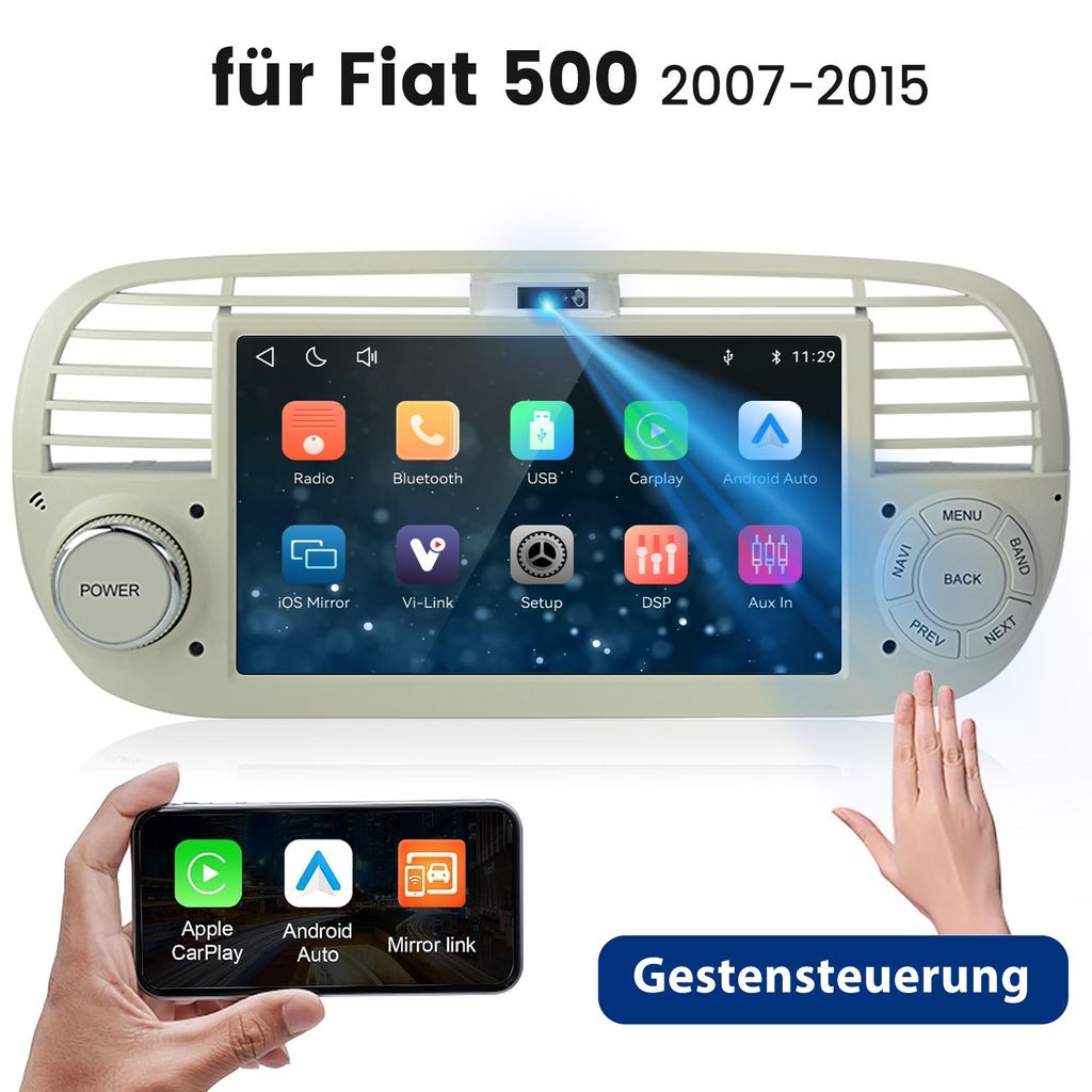 Autoradio CarPlay da 7 pollici per Fiat 500 (2007-2015) – Immagine del prodotto 