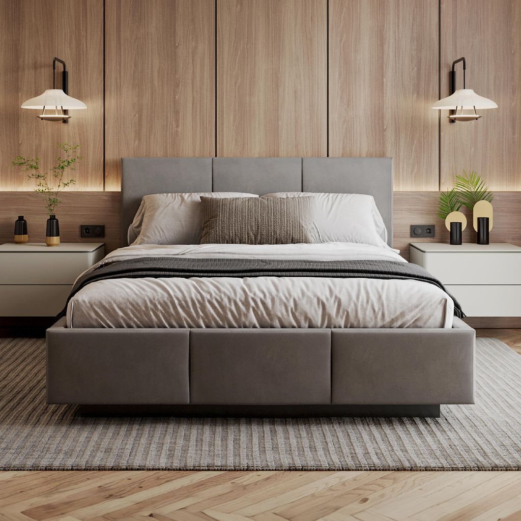 FDM Bett ALMADA Trinity 120x200 cm Polsterbett mit Lattenrost aus Metall Bettkasten Stauraumbett Samt graphit