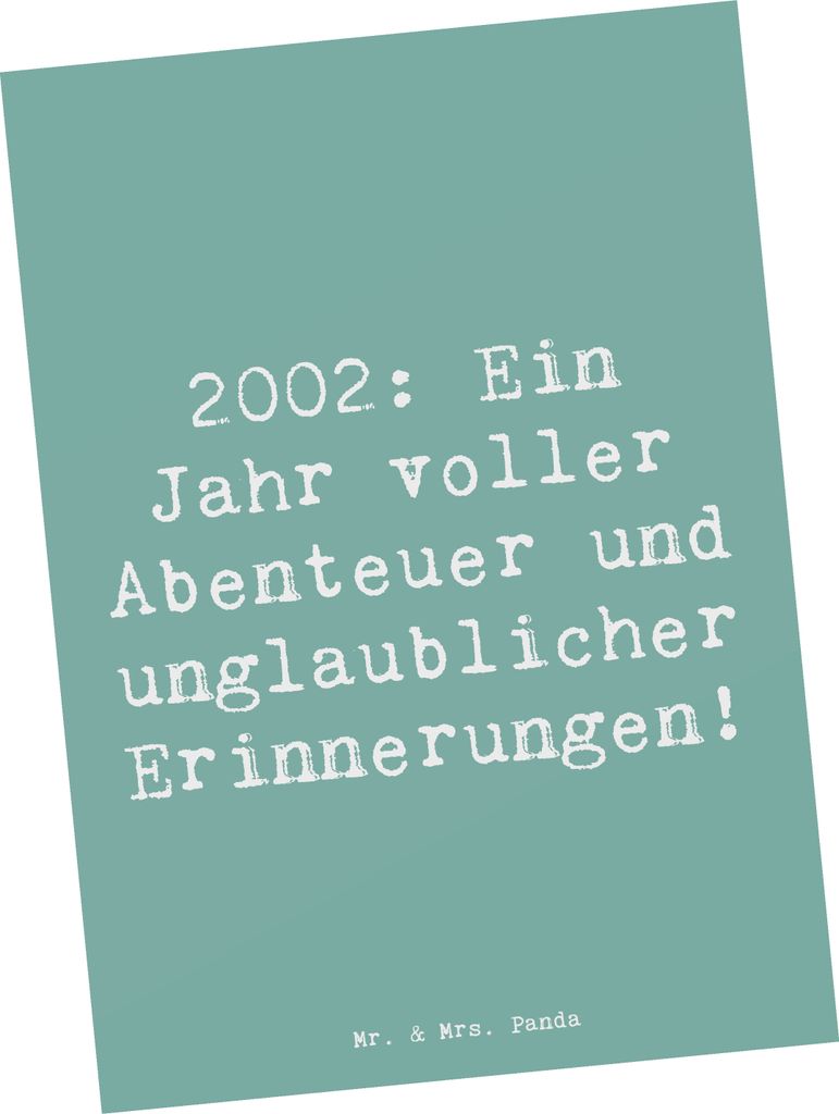 Mr. & Mrs. Panda Postkarte Spruch 2002 Geburtstag Abenteuer - Meeresbrise - Geschenk, besondere Momente, Grußkarte, Postkarten, Feier, bildkarte, ...