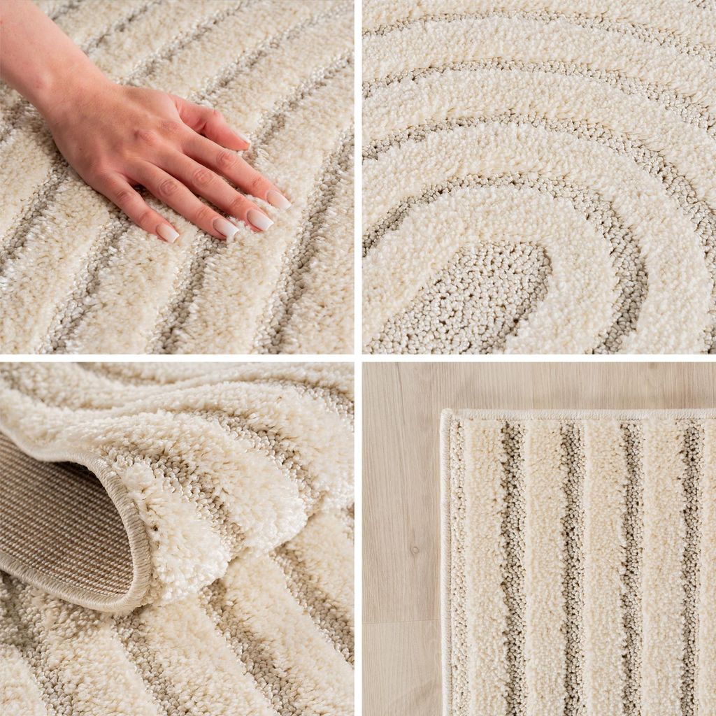 Carpetsale24 Hochflor Teppich Wohnzimmer Skandinavische Boho Design 3D Optik Teppich Shaggy Flauschig Weich, Grösse: 200 cm Rund
