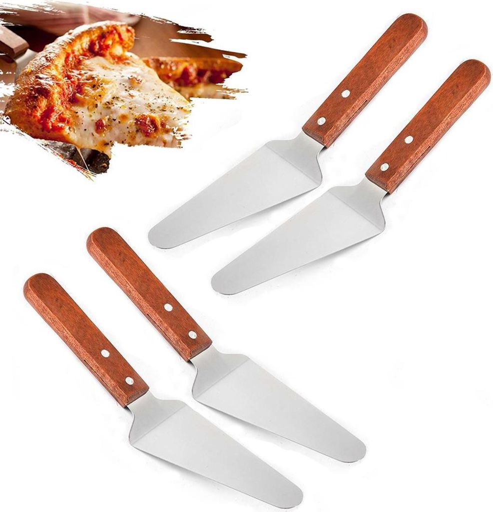 4 Stück Pfannenwender aus Edelstahl | Fleischwender Set mit Holzgriff | Pizzaheber | Bratenheber - Pfannenschaufel| Bratenwender Grillwender | Gri...
