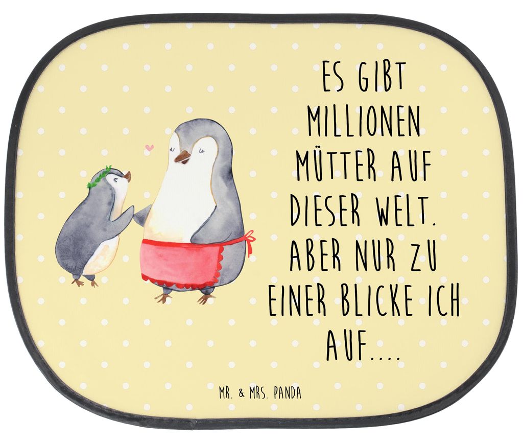 Mr. & Mrs. Panda Sonnenschutz Auto Pinguin mit Kind - Gelb Pastell - Geschenk, Muttertag, Lieblingsmensch, Familie, für, blendschutz, Mama, Vorbil...