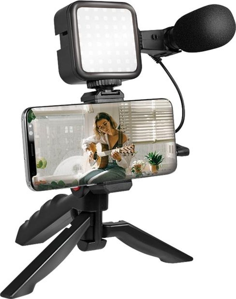 LogiLink Vlogger Kit mit LED-Licht, mit Mikrofon + Stativ Produktbild 
