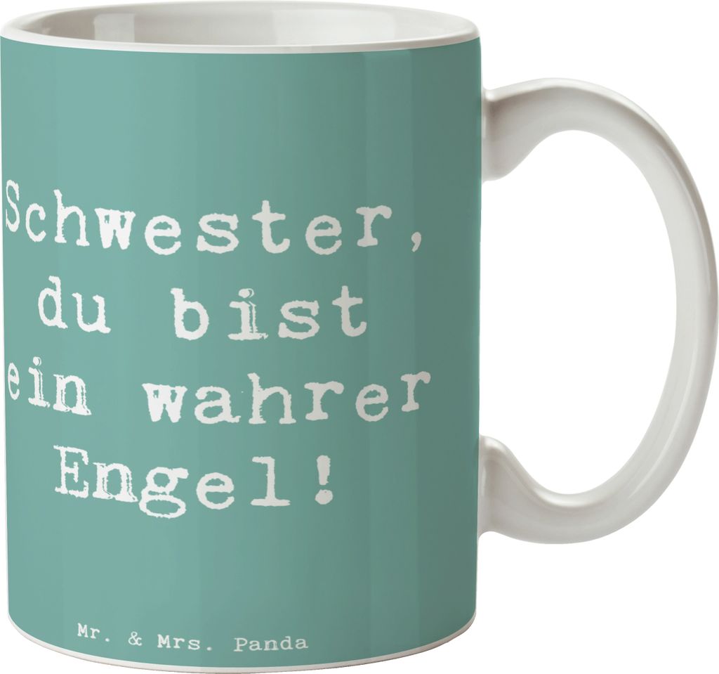 Mr. & Mrs. Panda Tasse Spruch Schwester Engel - Meeresbrise - Geschenk, Geschenke für, Danke sagen, Dankbarkeit, Henkelbecher, schöne, Aufmerksam...