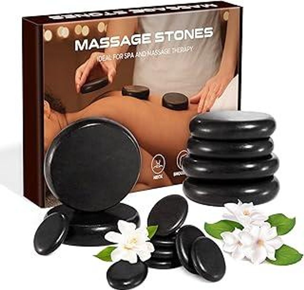 Ricyea Hot Stones Massage Set, 14 Stück Steine Massagesteine aus Basalt Heiße Steine Geeignet für Spa, Massagetherapy, Entspannung