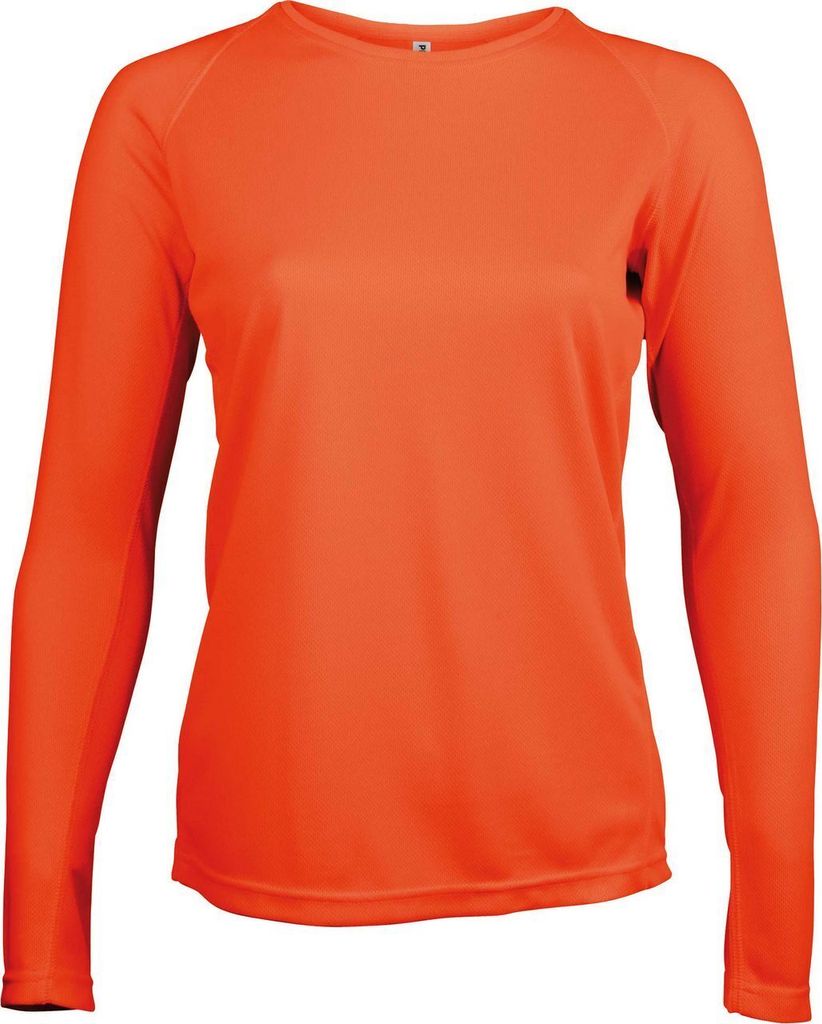 Proact Damen Sport Langarmshirt Longsleeve T-Shirt Baumwolle Rundhals, Größe:XS, Farbe:Fluorescent Orange