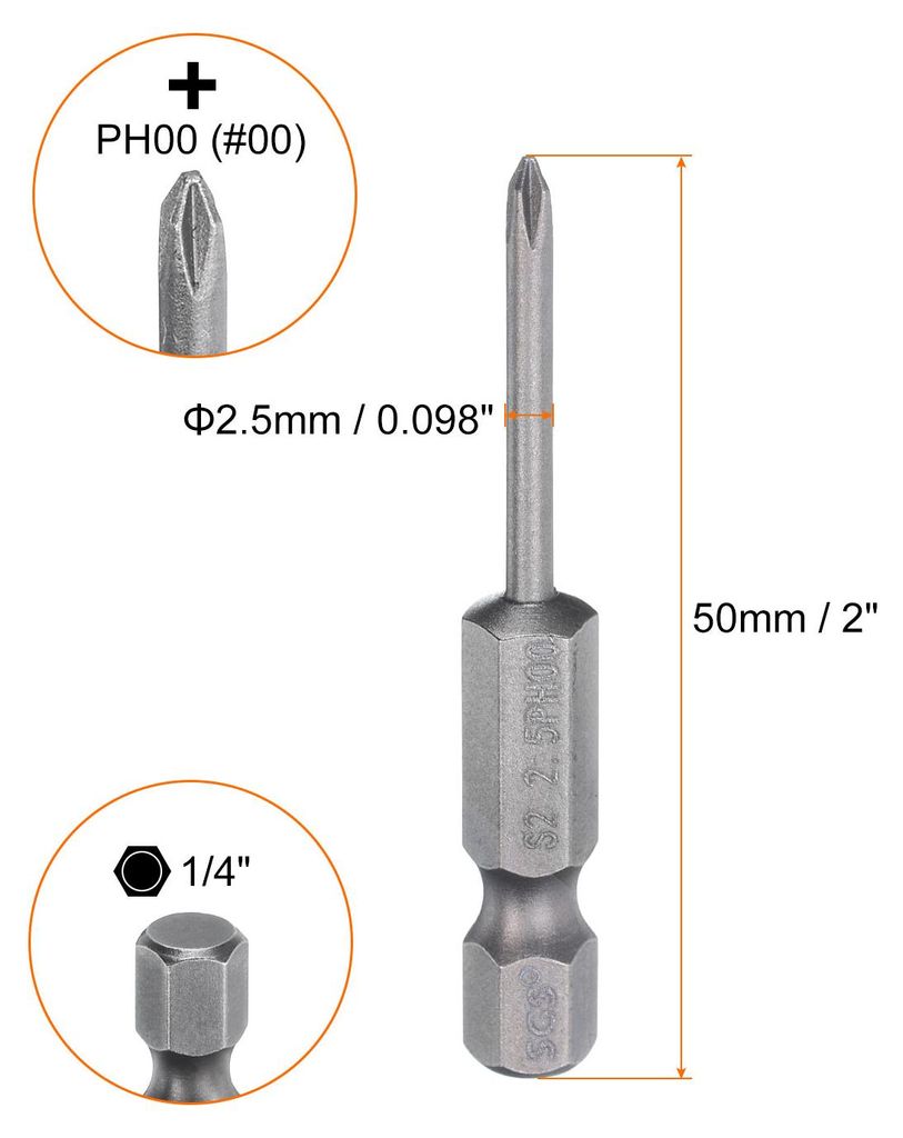 10 Stš¹ck PH00 Phillips Schraubendreher Bit Set mit 1/4" Sechskantschaft, 2.5mm Stab 50mm Lang Magnetische Kreuzkopf Bitsatz S2 Stahl Bohrer Elek...
