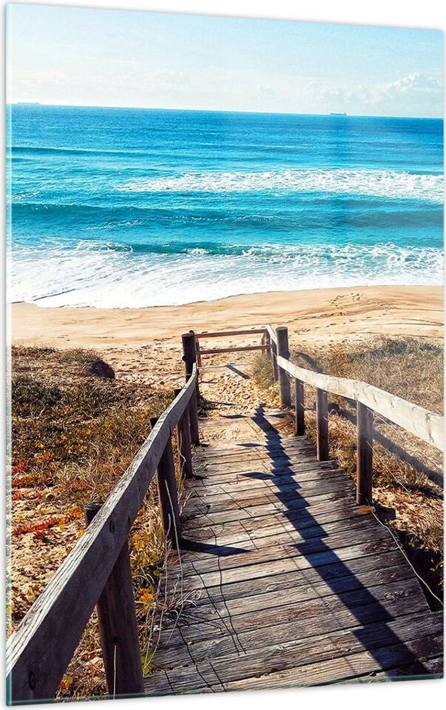 Bilder auf glas - Einteilig - Meer Strand Eintritt - 50x70cm - Glasbilder - Wandbilder - Bilder - zum Aufhängen bereit - Wanddekoration aus Glas -...