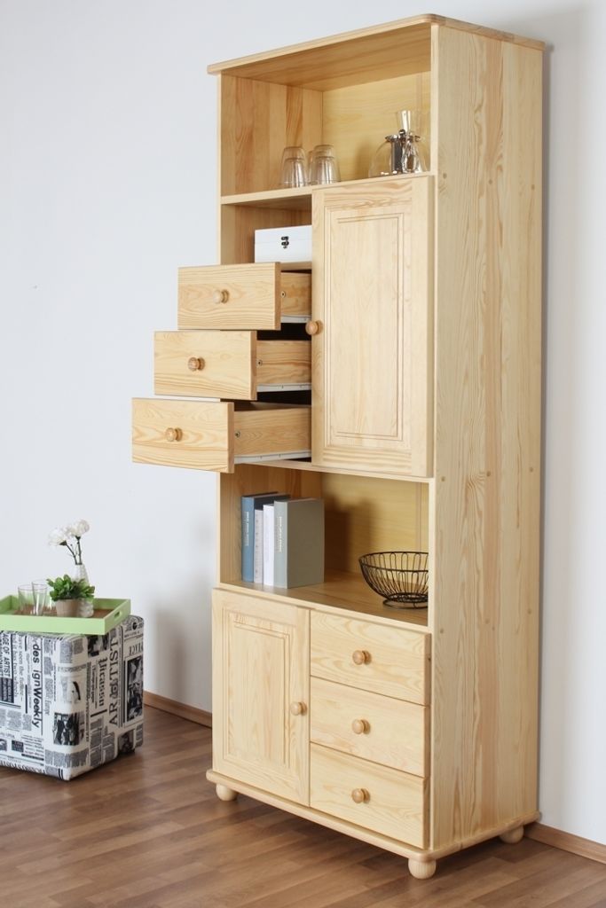 Bücherregal - 80 cm breit, Kiefer Holz-Massiv, Farbe: Natur