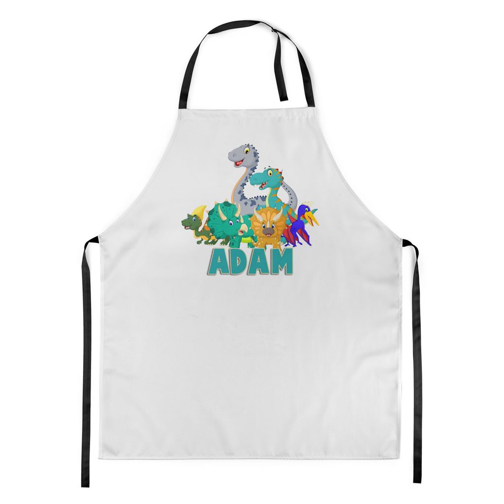 Personalisierter Kinderschürze Kind Malschürze Kunstkittel Kochschürze Apron Werkschürze mit einem motiv Weiß mit Namen Motiv Dinosaurier Team...