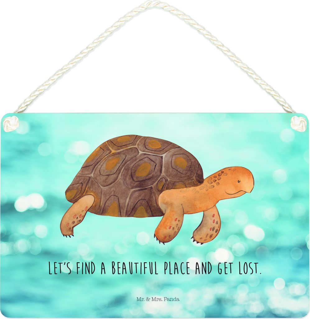 Mr. & Mrs. Panda holzbild Schildkröte Marschieren DIN A4 - Oceanblue - Geschenk, Schild, kleine aufmerksamkeit, Meer, Lieblingsmensch, Neustart, A...