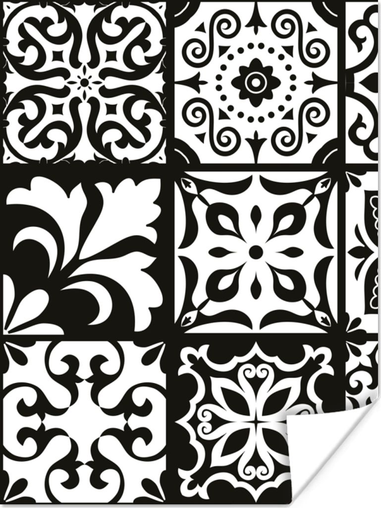 MuchoWow® Poster Muster - Schwarz - Weiß - Blumen - Produktbild 