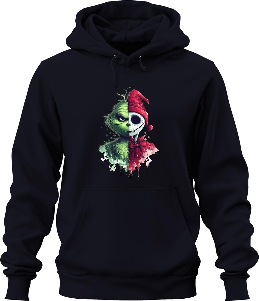 Grinch Jack Skellington Halbgesicht Weihnachten Grusel Halloween Uni Hoodie Kapuzenpullover, Navy, XXL