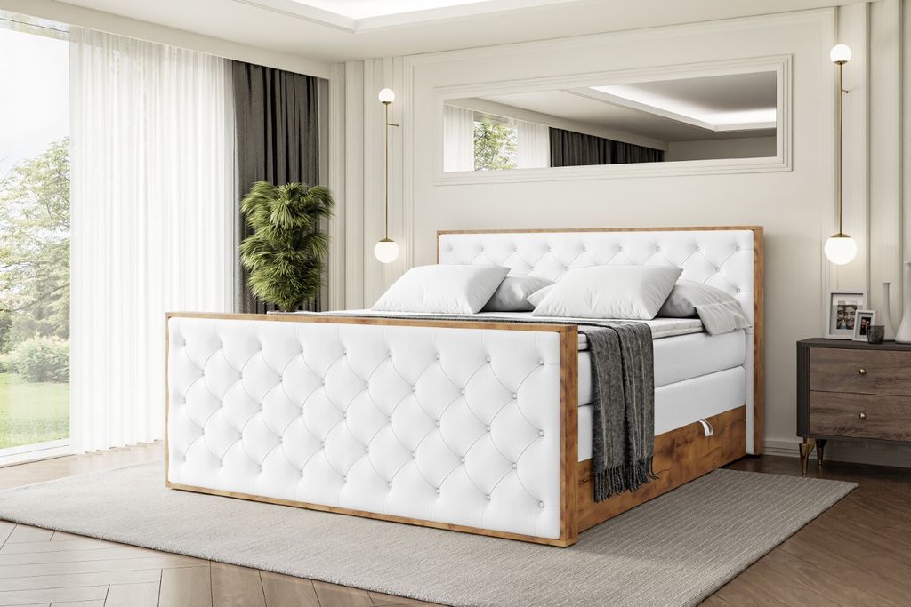 ALTDECOR Boxspringbett mit Matratze und Lattenrost, Topper, Fußteil,Polsterbett mit Bettkasten, Bett mit Stauraum H3- und H4- Matratze, Doppelbett...