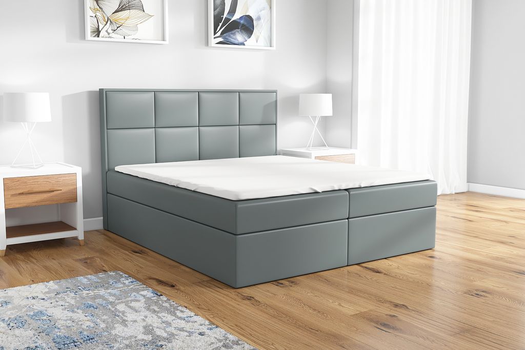 Boxspringbett DAN 160 x 200 mit 2 Bettkästen, Bonell-Matratze und Topper. Farbe: Grau