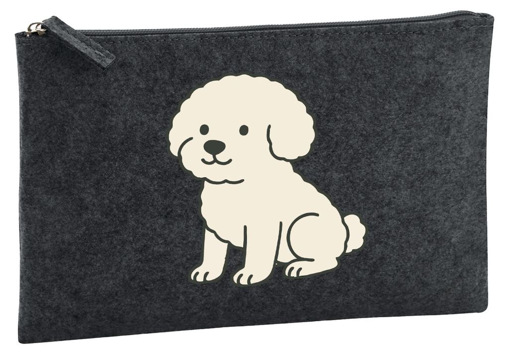 Huuraa Kulturbeutel Bichon Frisé Comic Bichie 1 Liter Charcoal Filz Kosmetiktasche Geschenkidee