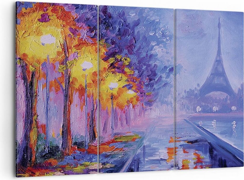 Bild auf Leinwand - Leinwandbild - 3 Teile - Paris Laternen Eiffel - 105x70cm - Wand Bild - Wanddeko - Wandbilder - Leinwanddruck - Bilder - Wandde...