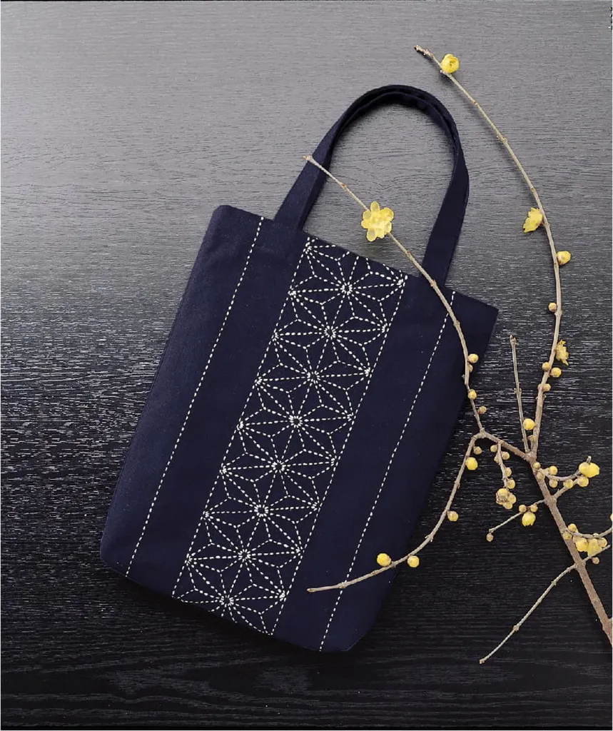 Olympus Sashiko Kit Borsa Ricamo Giapponese | Cotone Navy 32x26x4cm