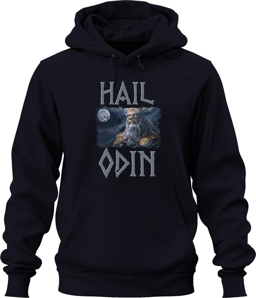 Wikinger Asgard Odin Hail Odin Nordische Mythologie Raben Runen Uni Hoodie Kapuzenpullover, Navy, S