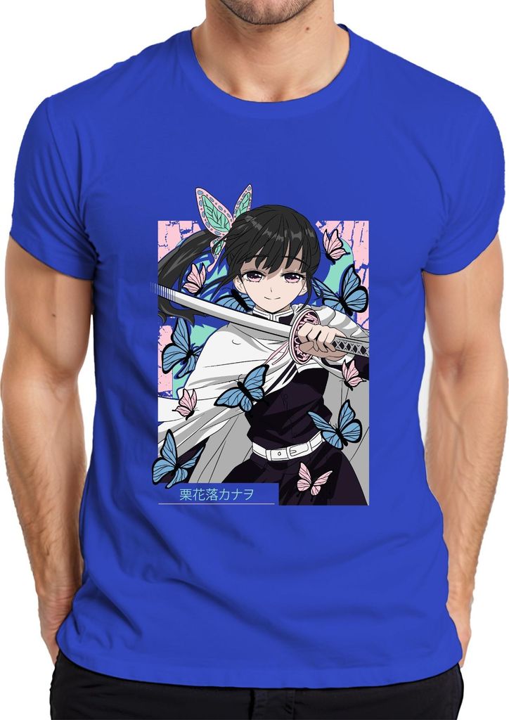 Kanao Tsuyuri Anime Schmetterlinge Katana Manga Geschenk Damen Herren T-Shirt, Blau, L