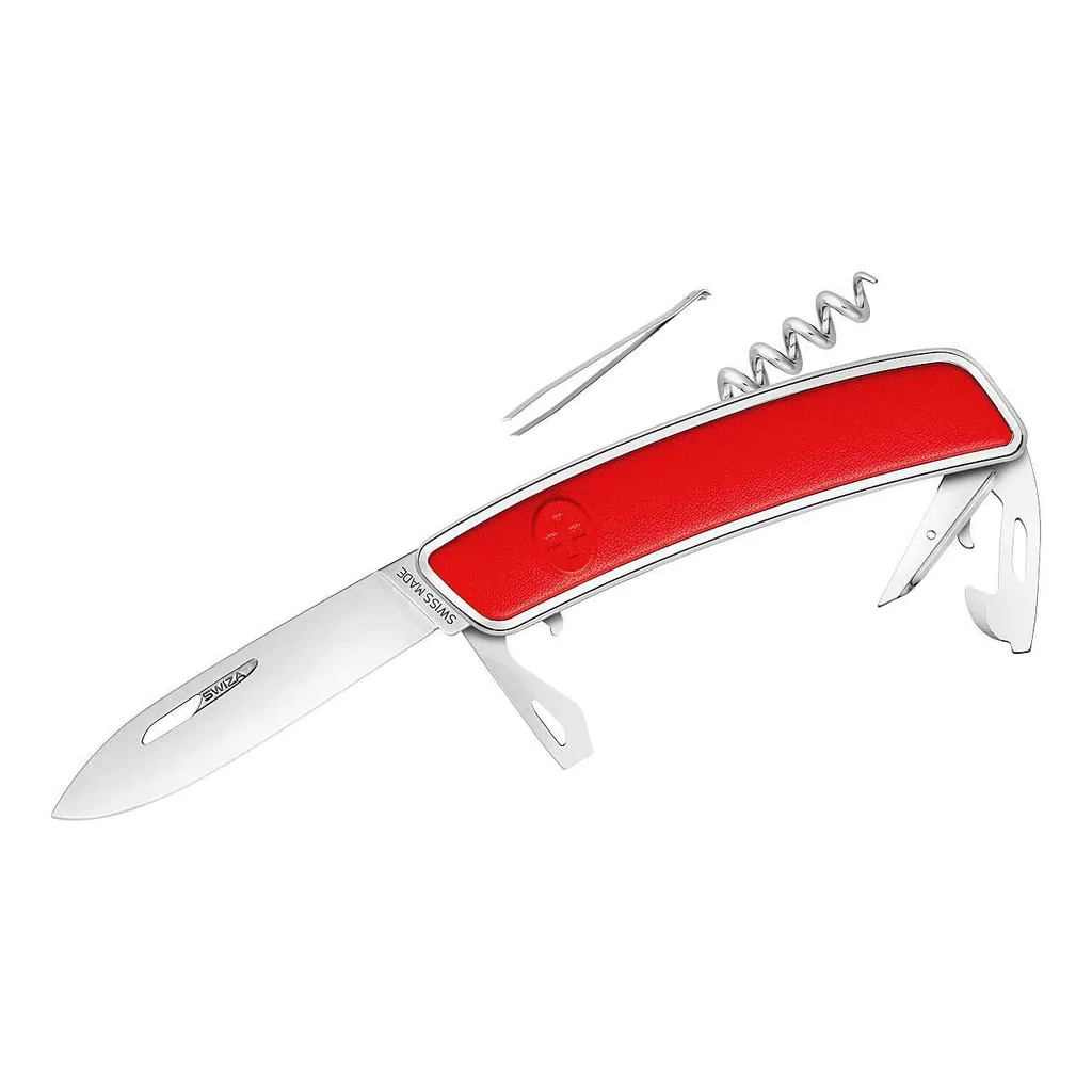Couteau suisse SWIZA D03 cuir rouge idéal pour camping, rando et cadeau