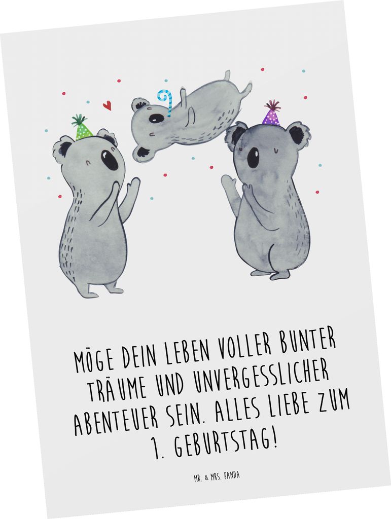 Mr. & Mrs. Panda Ansichtskarte Alles Liebe zum 1. Geburtstag - Weiß - Geschenk, Kunstkarten, Happy Birthday, herzliche Wünsche, einzelkarte, Fami...