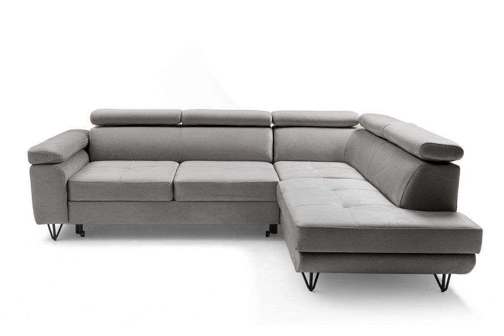 NEXT COLLECTION Ecksofa JUNIOR , Schlaffunktion, Bettzeug-Container, Verstellbare Kopfstützen, Rechts , Stahl