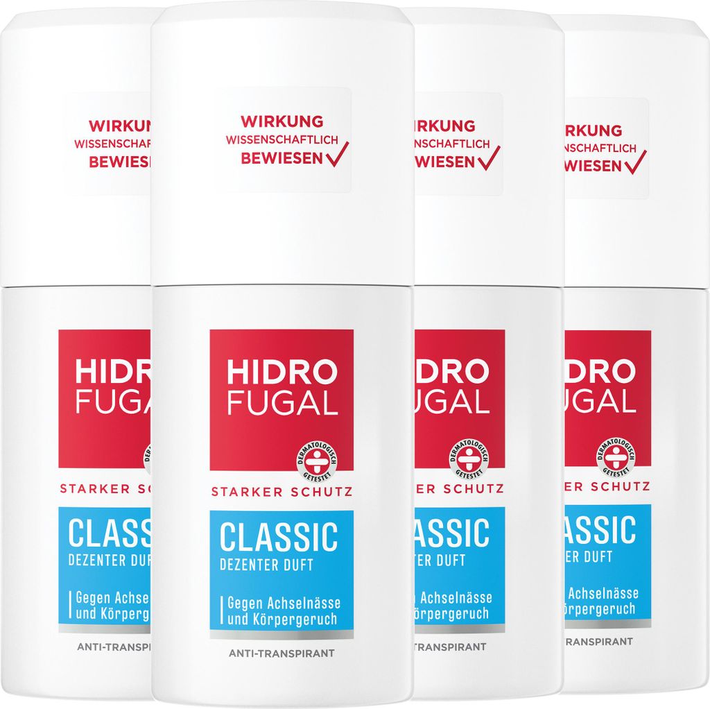 HIDROFUGAL Deo Zerstäuber CLASSIC Reisegröße Anti-Transpirant Schutz 4 x 55 ml