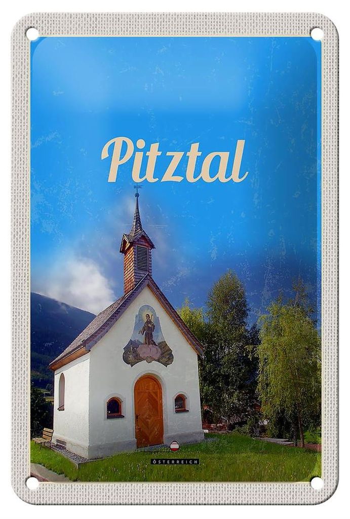 Blechschild Reise 12x18cm Pitztal Kirche Österreich Natur Urlaub Schild