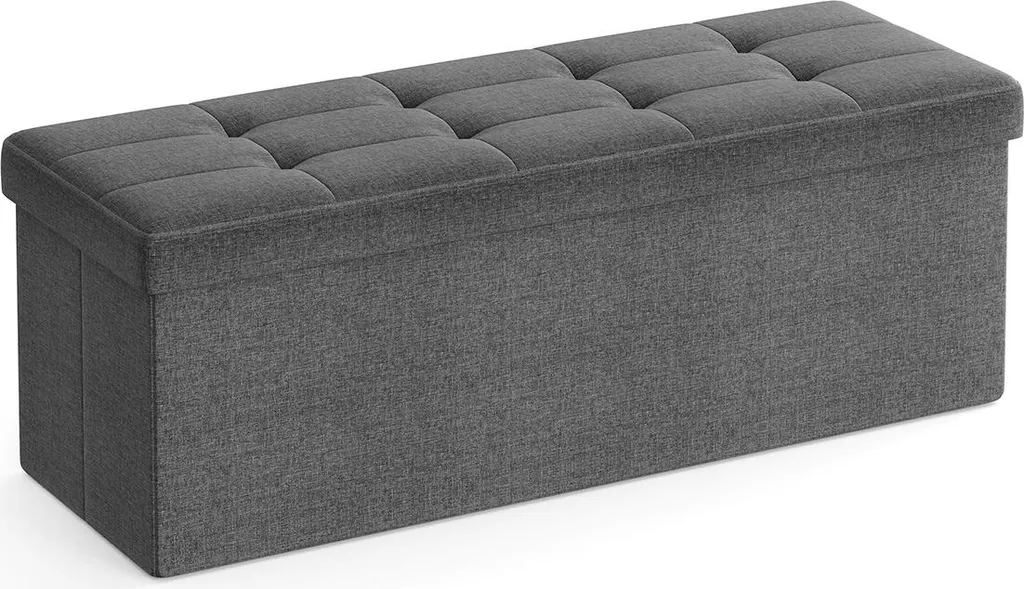 Banc d'entrée gris 110 cm avec rangement intérieur pour chaussures et sacs