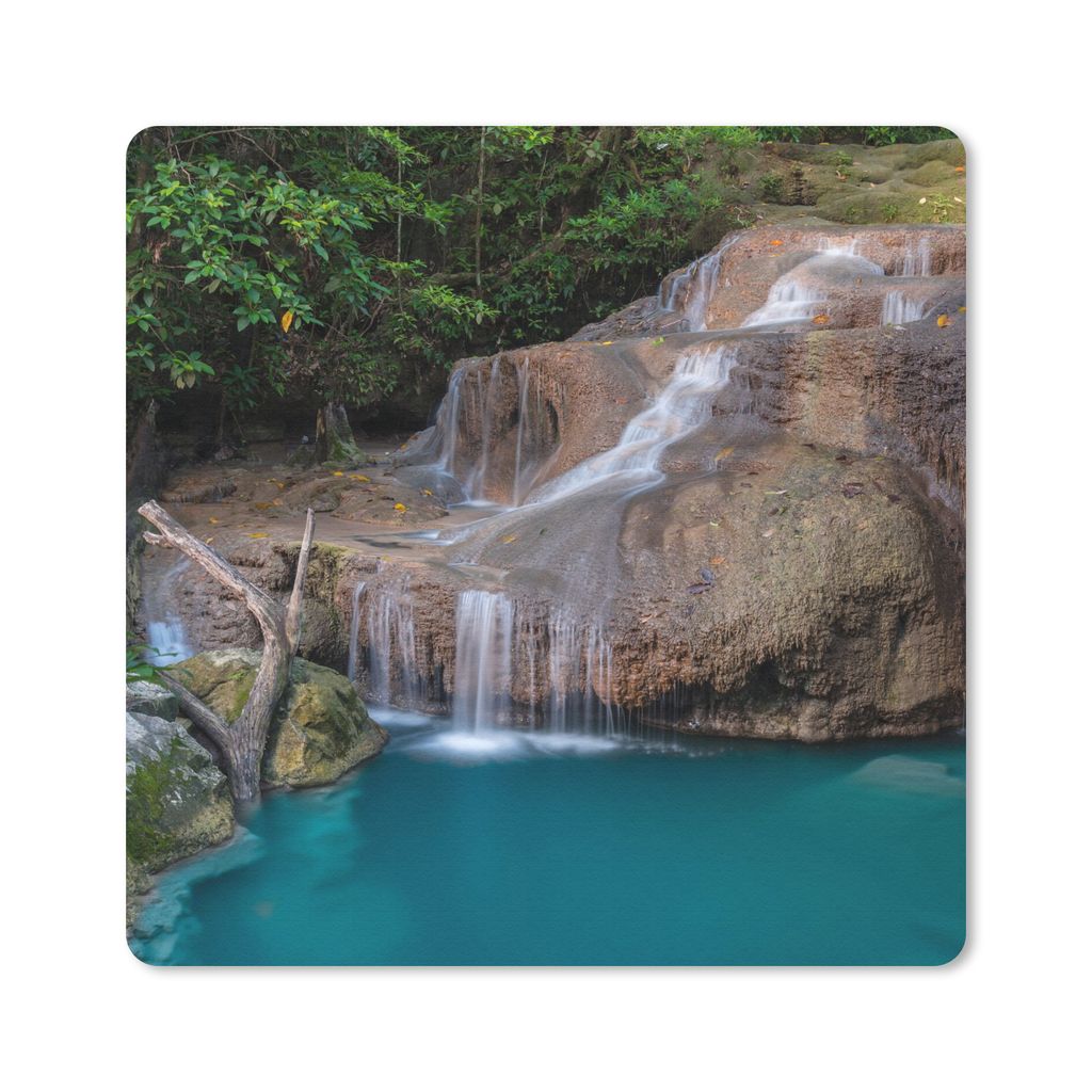 MuchoWow Mauspad Mousepad Wasserfall - Felsen - Landschaft 20x20 cm - Mousepads - Maus Mat - Pad - Mausunterlage - Desk Mat - Bureauartikeln