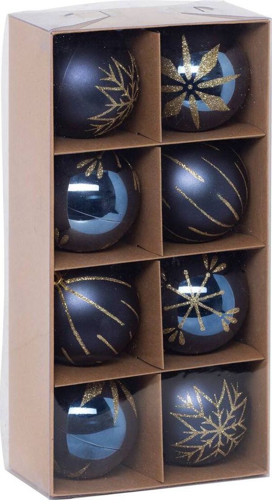 Christbaumkugeln "Colorama de Noël" 8er-Set aus recyceltem Kunststoff D 8 cm blau gold