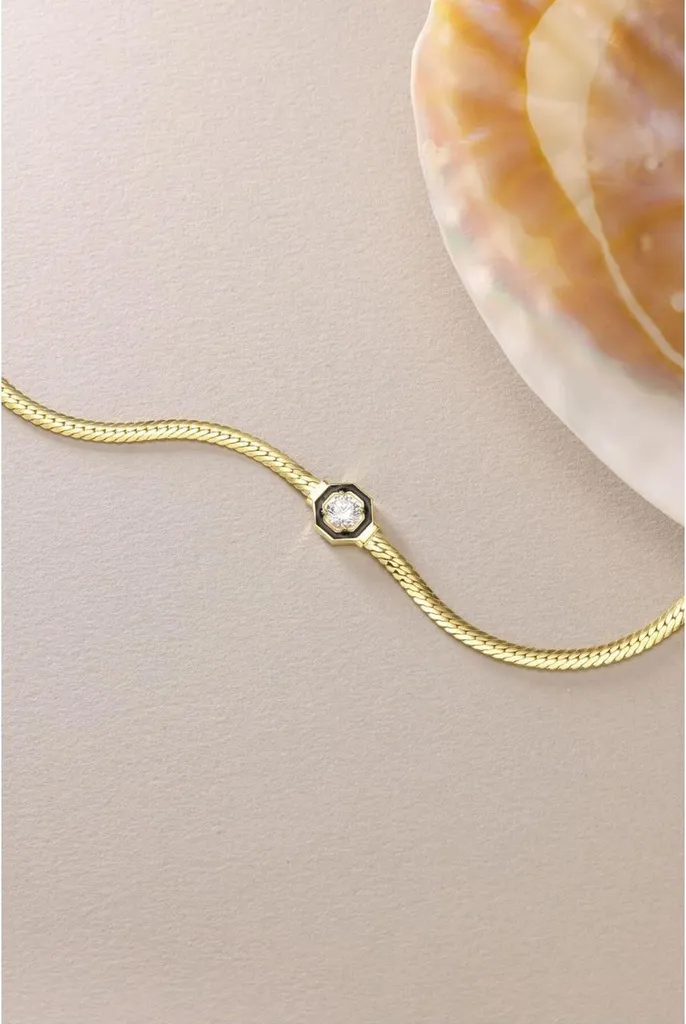Bracelet ajustable argent 925 chaîne dorée zircone solitaire 18cm - 5