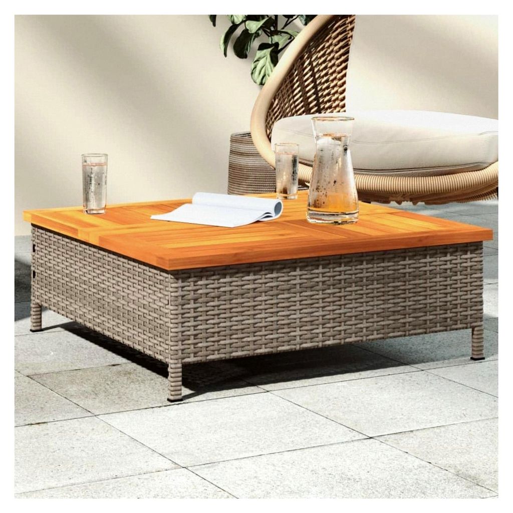 Gartentisch Grau 70x70x25 cm aus Rattan und Akazienholz