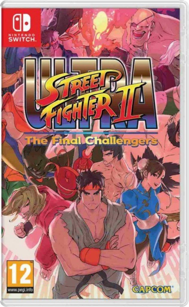 The image shows the cover art for the Nintendo Switch game 'Ultra Street Fighter II: The Final Challengers'. It features various characters from the game in a dynamic pose.