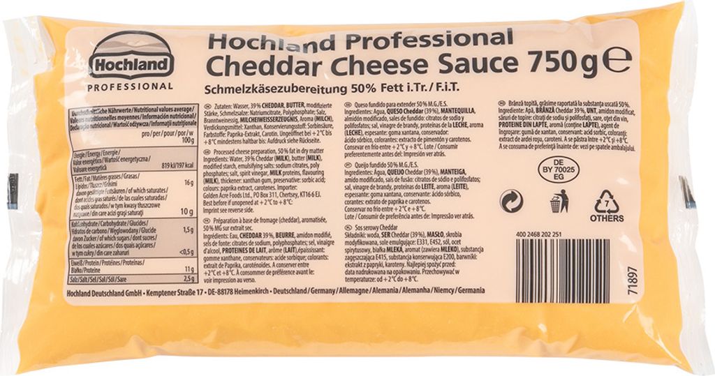 Cheddar Sauce 50%     Hl. 750G Produktbild 