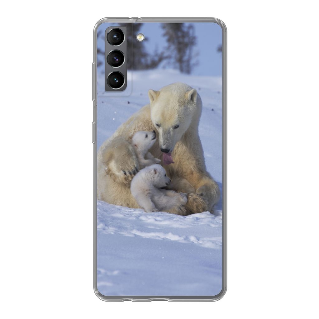MuchoWow Handyhülle Schutzhülle Hülle für Samsung Galaxy S21 Plus Eisbären - Schnee - Weiß Silikon Softcase Handy Hülle - Handy-Tasche