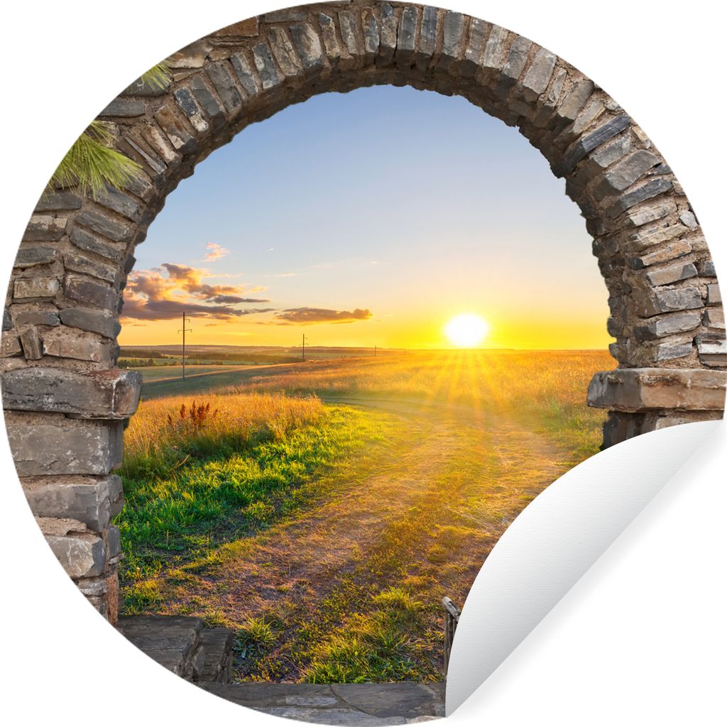 MuchoWow Runde Wandtattoo - Wandsticker Tapete Aufkleber Landleben - Sonne - Aussicht - Landschaft Ø 50 cm Selbstklebend und Repositionierbar - ...