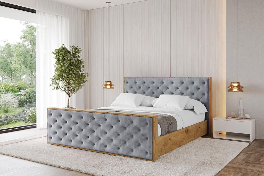 ALTDECOR Polsterbett mit Bettkasten - ENZO3-Z - 140x200 Grau Casablanca- Bett mit Kopfteil und Fußteil, Boxbett ohne Matratze, Doppelbett mit Stau...