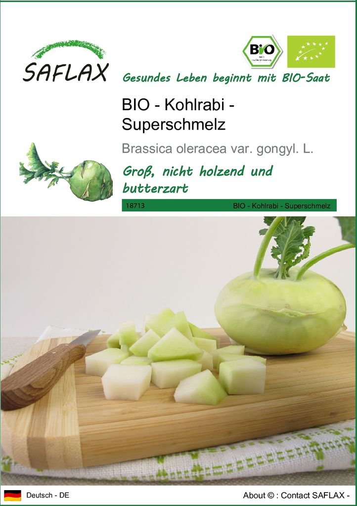 SAFLAX - BIO - Kohlrabi - Superschmelz - 20 Samen - Brassica oleracea