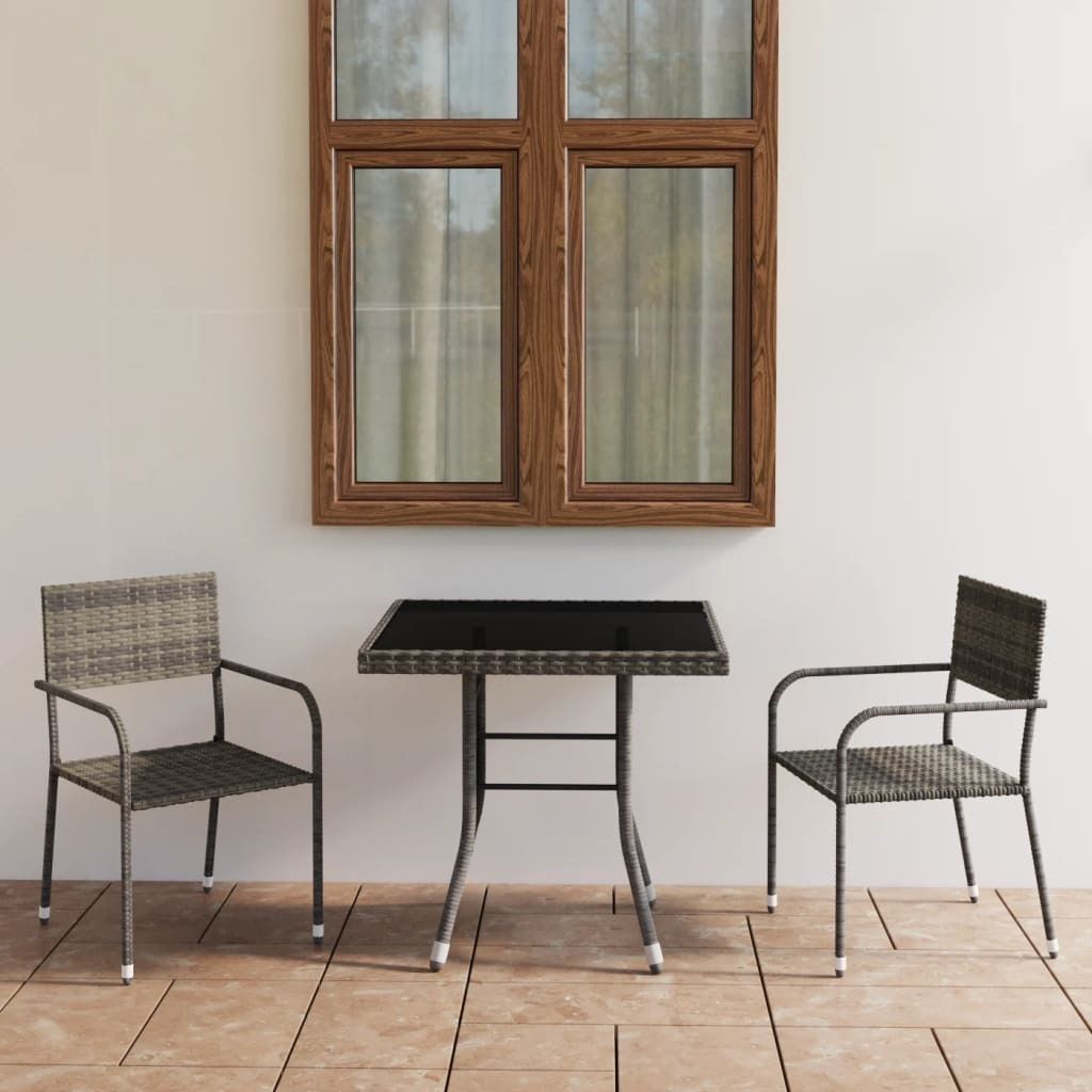 The Living Store 3-tlg. Garten-Essgruppe Poly Rattan Anthrazit und Grau