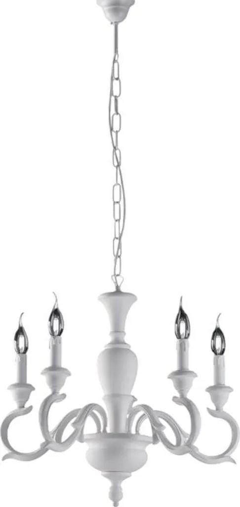 Lustre bois blanc Fiorenza 5 lumières : éclairage doux d.50 Shabby