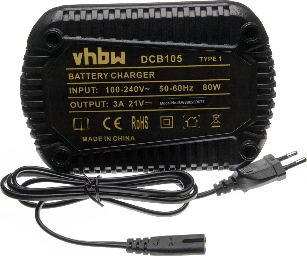 vhbw Ladegerät kompatibel mit Dewalt DCS391, DCS381, DCS387, DCS391L2, DCS380M1, DCS380L2, DCS391M1, DCS391L1, DCS391B Werkzeug Li-Ion-Akkus, 21 V