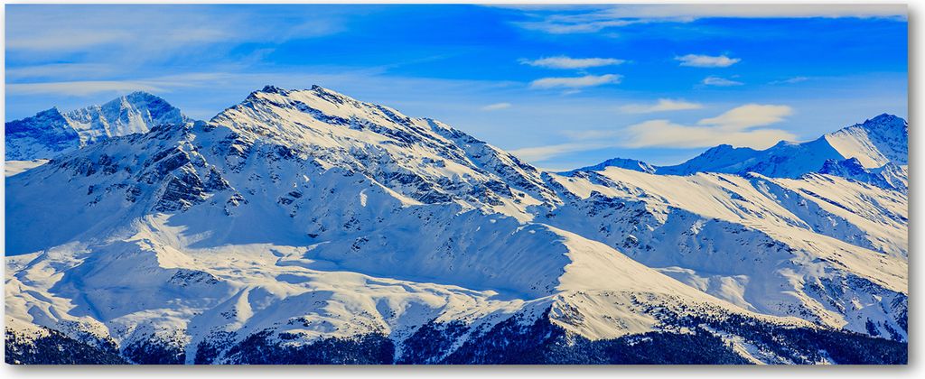 Tulup Leinwandbild - 125x50 cm - Wandkunst - Drucke auf Leinwand - Leinwanddruck - Landschaften - Blau - Alpen im Winter