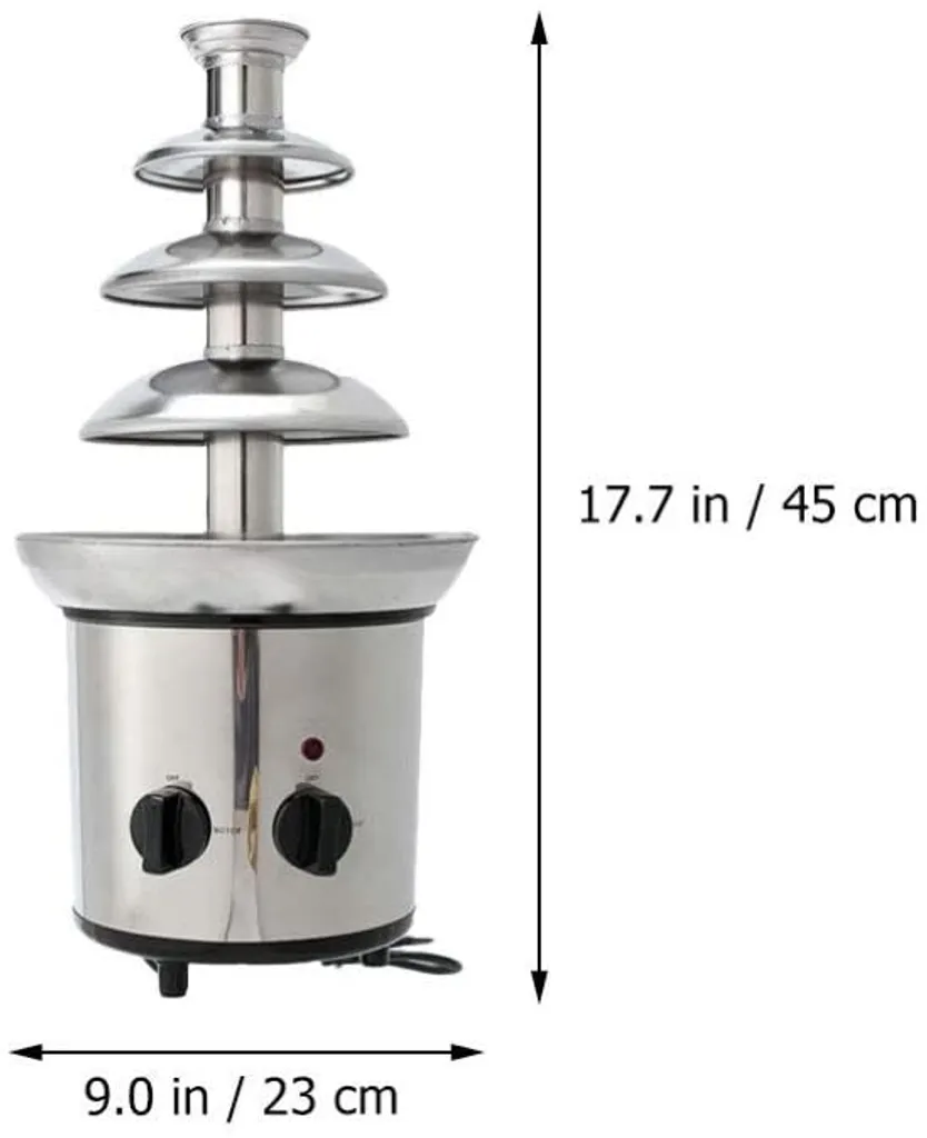Fontaine à chocolat à 4 niveaux et fondoir électrique argent de 3 kg