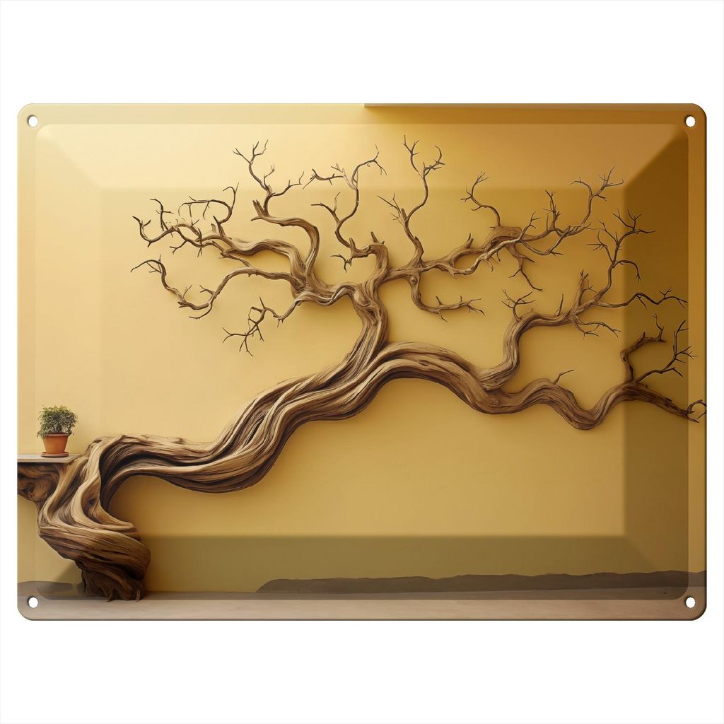 Wallario Blechschild Wandbild in : Brillante Farben, Größe 30 x 40 cm Motiv Lebensbaum Skulptur
