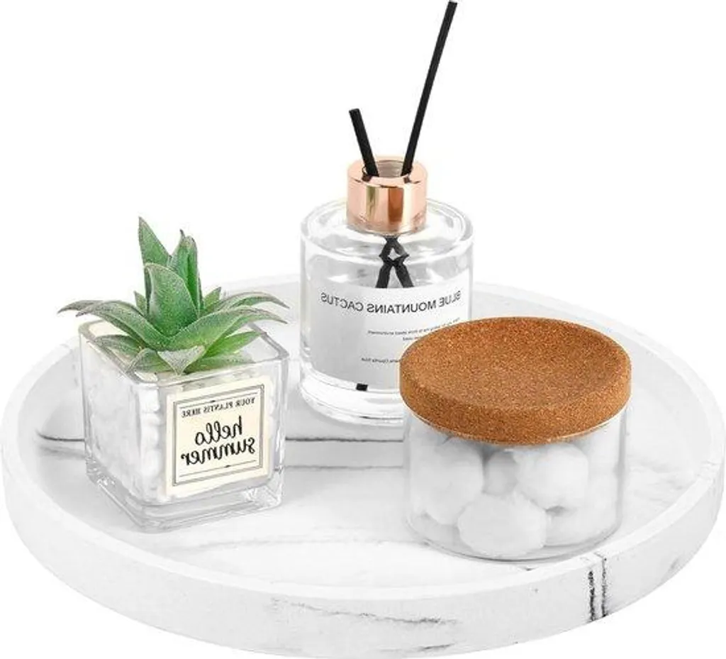 Plateau de rangement décoratif en résine blanche et gravier blanc